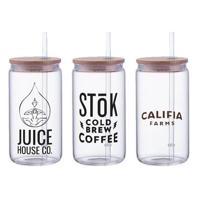 Danville 18oz Can Glass w Bamboo Lid and Straw