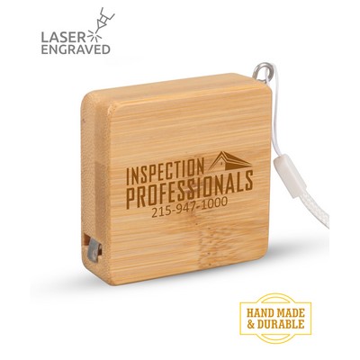 Union Printed - Bamboo Wood (3ft) Square Shaped Tape Measure and Wrist Band with Laser Engraved Logo