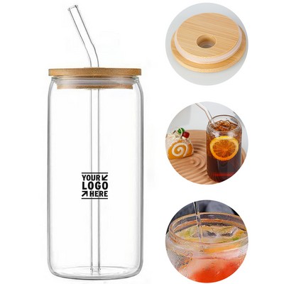 Bamboo-Lidded Glass Tumbler with Straw
